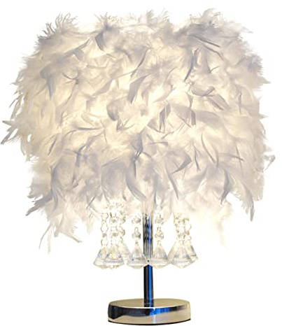 GUANSHAN Feather Nachttischlampe Nachttischlampe Moderner Federtischleuchte Schreibtischlampenschirm mit 9 Kristallquasten für Wohnzimmer, Schlafzimmer, Bar, Restaurant, Hotel