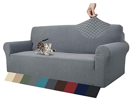 MAXIJIN Jacquard Sofabezug 3 Sitzer 1 Stück Couch Bezug rutschfest Schonbezug Sofa für Wohnzimmer Stretch-bezüge für Hunde Haustiere mit Anti-Rutsch-Schäume (3 Sitzer, Hellgrau)