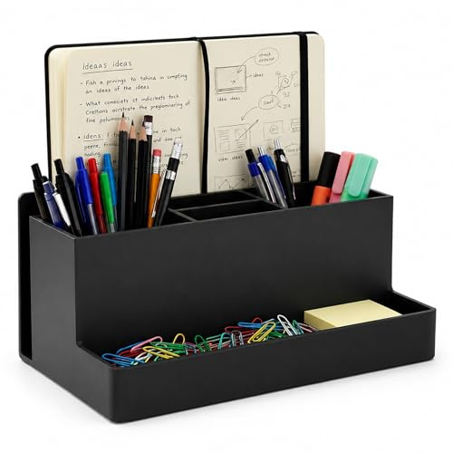 Acrimet Büro Organizer mit 6 Fächern, Schreibtisch Organizer für Stifte, Bürobedarf, Schreibwaren und Zubehör, Kunststoff, Schwarz