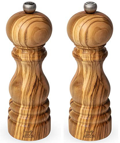 Dekomiro Peugeot Paris Set Olivenholz 22 cm Pfeffermühle und Salzmühle mit 100 gr. Salz Geschenkverpackung (22 cm)