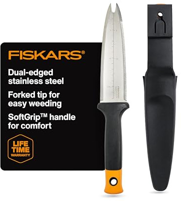 Fiskars Hori Hori Garden Knife with Sheath, Heavy Duty Gardening Hand Tool
