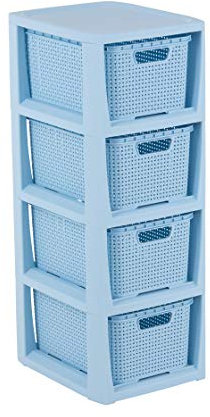 BranQ - Home essential Regal in Rattan Design, Blau, 4 Körben 5901098172660