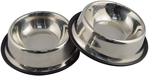 2 x Jenell Stainless Steel Dog Bowl with Rubber Base for Small and Medium Dogs, Pets Feeder Bowl and Water Bowl Perfect Choice (Medium)