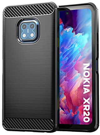 SCL Nokia XR20 Hülle - Schutzhülle für Nokia XR20, Schwarz, Carbon Design, Anti-Kratzer und Anti-Stoß Absorbtion Technologie, Stossfest, Dünn und Leich, TPU