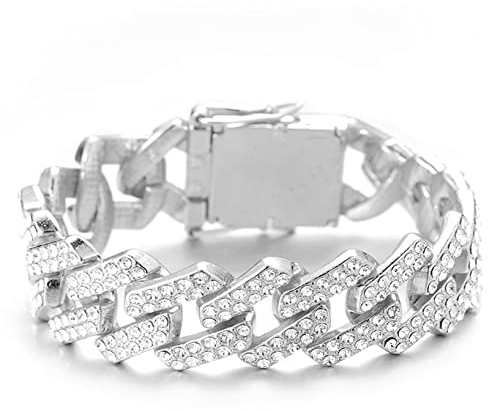 Halukakah Diamant Goldkette für Männer Iced Out,20MM Rhombus Blitz Platin Weißgold Finish Armband 20cm,Voll Cz Diamant Schnitt Zinken-Set,Geschenk für Ihn