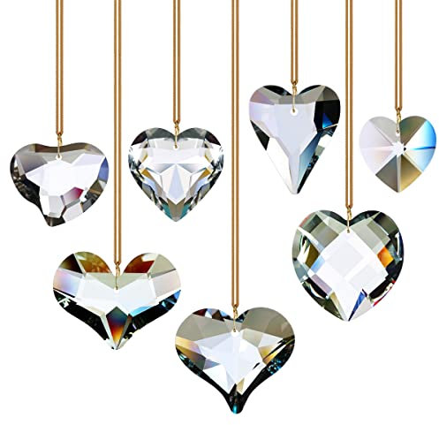 GOLDENHAITAI Kristallherz-Prisma K9-Anhänger, Sonnenfänger, Ornament, Regenbogenmacher zum Aufhängen, 7 Stück, Kristall, Feierliche Anlässe