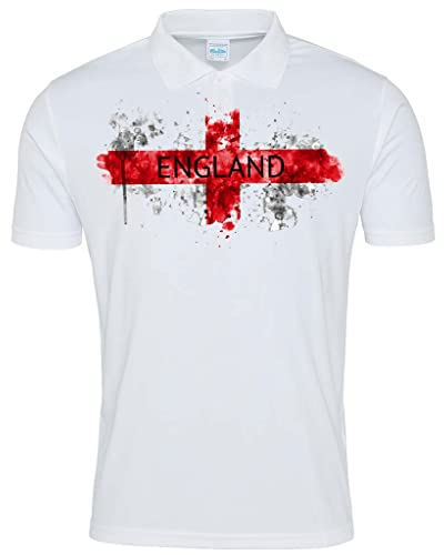 Super Lemon England St George's Cross Polo Shirt – Classic White Polo with Bold Red England Flag Design – Perfect for Football Fans – Stylish and Comfortable Fit for Everyday Wear and Matches (L)