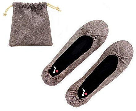 Scarpe arrotolabili da donna con borsa per il trasporto, per matrimoni, serate fuori e gare, Glitter rosa., 38/39 EU