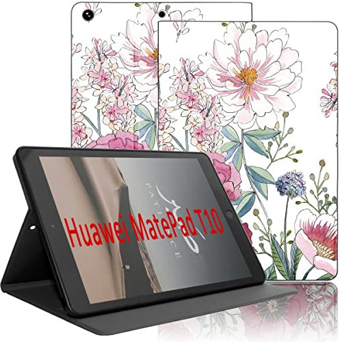 Yoedge Custodia Compatibile con Huawei MatePad T10/T10S 2020 Tablet, Soft TPU Ultra Sottile Smart Cover in PU Pelle Flip con Funzione Stand Protettiva Case per MatePad T10/T10S 2020, Fiore 2