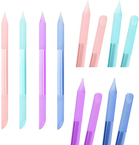 4Pcs Glass Cuticle Pusher, Heemeei Dual-Ended Manicure Stick, Crystal Cuticle Pusher Glass File, Professional Precision Filing Cuticle Remover, Manicure Pedicure Tools for Nails and Cuticles Care