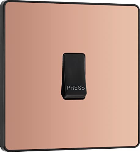 BG Electrical Single Retractive Press Switch, Screwless Front Plate, Round Edges, 1 Way, Evolve, Polished Copper, 10A, PCDCP14B