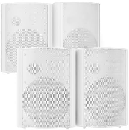 STUDIOFINIX 800W 6.5 Zoll Outdoor Bluetooth Lautsprecher Wasserdicht verdrahtet mit Multifunktionsverstärker Wandmontage Wetterfestes Lautsprecher-System für Patio Garten Home(4 Lautsprecher, Weiß)