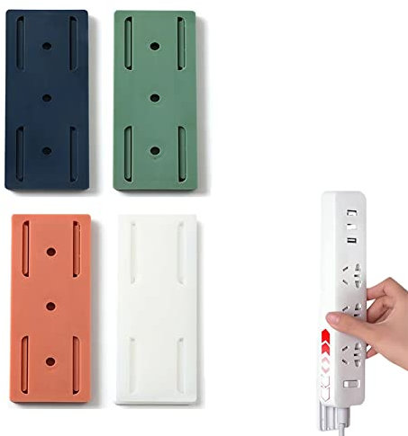 LUCKKY 4PCS Support De Douille Adhésif sans Poinçon,Fixation de Multiprise Intelligente Auto-adhésive sans Perforation,Support Mural pour Bloc multiprise,Multiprise Support de Câbles Auto-Adhésif