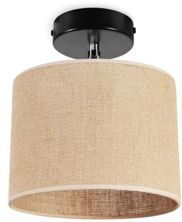 Light-Home Juta Deckenbeleuchtung Lampen Deckenlampen - Deckenlampe Industrial- Pendelleuchte aus Metall und Stoff - Wandlampen 1-Flammig 20 cm - Schwarz Untersatz - Jute