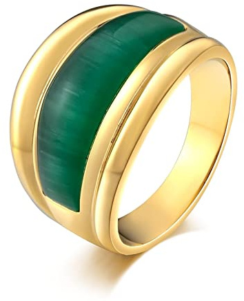 Whoiy Eheringe Edelstahl Gold, Edelstahl Ring Herren Breit 16mm Siegelring Halbbogen Opal Gravierbar