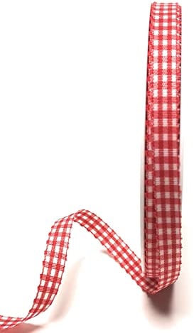s.dekoda Schleifenband 50m x 10mm Rot - Weiß Karoband Vichykaro gewebtes Dekoband kariert