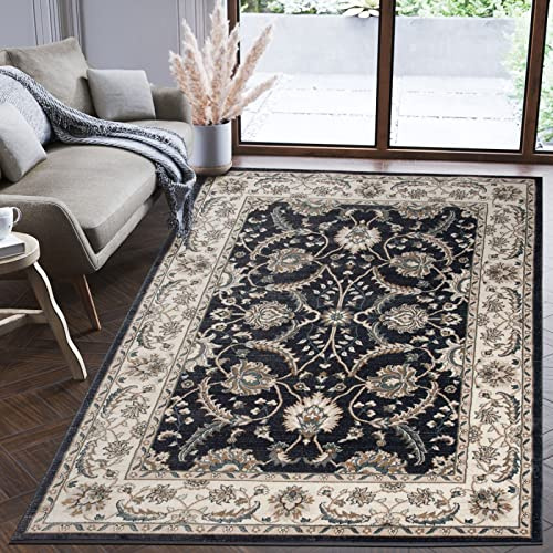 Mazovia Groß Teppich Flur 200x300cm Schwarz Klassisch Traditionell Weich | Teppich für Eingangsbereich Küche Büro Wohnzimmer Schlafzimmer Pflegeleicht Fußbodenheizungsgeeignet Kurzflor Synthetisch