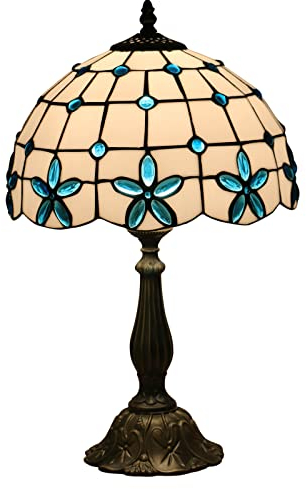Uziqueif Tiffany Tischlampe, 12 Zoll Dekorative Tischlampe Aus Buntglas, Vintage deko Nachttischlampen Für Schlafzimmer, Lampenfassung Aus Zinklegierung Tiffany Lamp,Blau