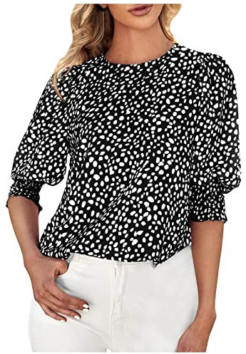 AMhomely Women Blouse Summer Shirts Casual Boho Floral Print Crew Neck Short Sleeve T-Shirts Tops Loose Flowy Tops Stretchy Shirts Elegant Blouse Ladies Tops Loose Fit Trendy Tshirts, 1# Black