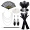 HCSSZ 20er Jahre Kostüm Accessoires Damen,1920er Flapper Great Gatsby Accessoires Set mit Stirnband, Armband, Spitzenfächer, Handschuhen, Halskette,Ohrringe für Karneval Halloween