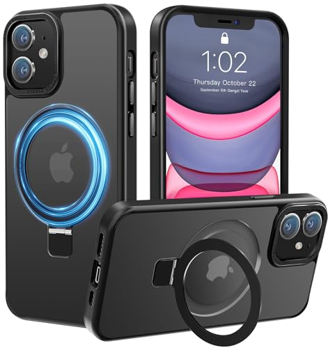 PuyaTeya Handyhülle für iPhone 11 Hülle,[mit Unsichtbarem Ständer ][mit MagSafe] Stoßfeste Kratzfeste Schutzhülle Anti-Fingerabdruck [Transluzente Matte] Hülle iPhone 11 6.1（Schwarz）