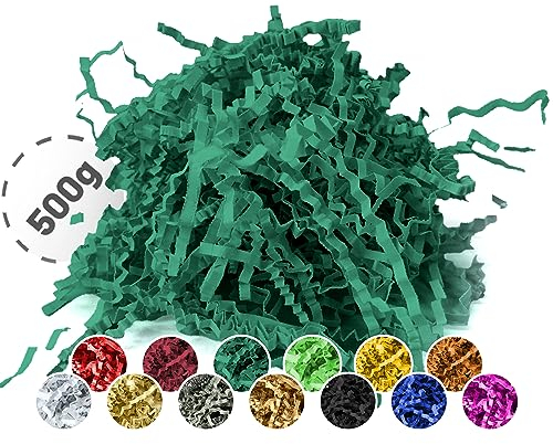 Verpackungswelt Füllmaterial 500 g | Geschreddertes Papier für Geschenkboxen & Pakete | Made in Germany | Dekoration & Schutz | Verpackungsmaterial & Zubehör zum Geschenke einpacken | Grün