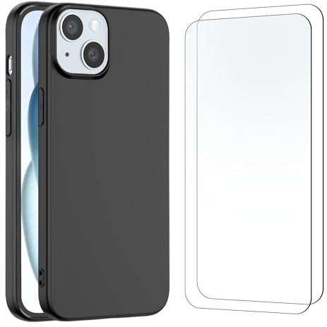 NEW'C Hülle für iPhone 15 (6,1) - Ultra Thin Silikon Schwarz und 2 × Panzer Schutz Glas für iPhone 15 (6,1)