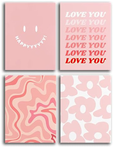 Wandkunst-Dekor, trendige, ästhetische Bilder, adrette, flippige Wandkunst, Happy Smiley, Retro-Blumen, Poster, Orange, Vintage, Leinwand, Hot Pink, Kunstwerk, Westerndrucke, Liebe, Gemälde,
