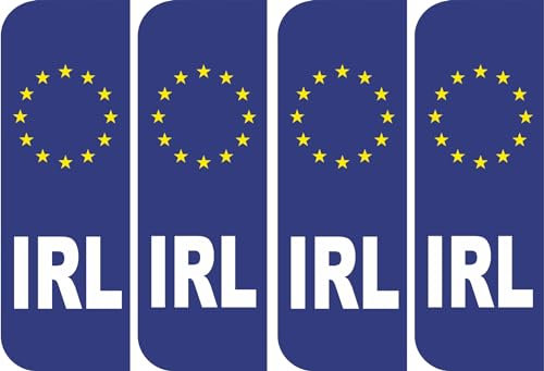 Pack of 4 Ireland Euro Car Number Plate Stickers White IRL Van Vehicle Truck Lorry Each Measures 104mm by 35mm