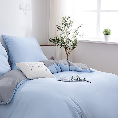 AYSW Winter Bettwäsche gebürstet Microfaser 1 Bettbezug 155X200cm + 1 Kopfkissenbezug 80x80cm mit Reißverschluss Silbergrau/Spa Blau