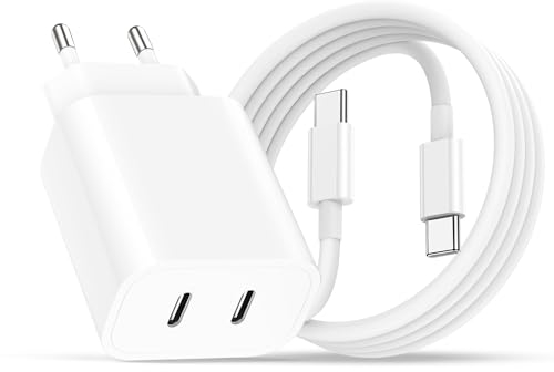 USB C Ladegerät 2M Ladekabel für iPhone 16 15/16 15 Pro/16 15 Pro Max/16 15 Plus/iPad Pro 12.9/Air 4. 5. 2024,2-Ports 20W USB C Adapter Netzteil Stecker Charger Schnellladegerät Schnellladekabel Kabel