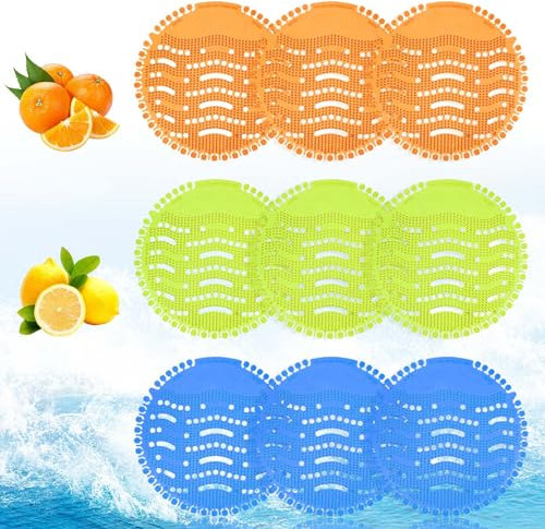 9 Pack Urinal Mats Deodorant, Urinal Screens, Long Bristle Anti-Splash Anti-Clogging Urinal Mats, Three Scents for Long-Lasting Freshness, Suitable for Cinemas, Hospitals, Shopping Malls