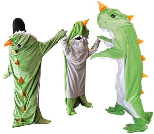 Sbyzm Dinosaurier-Decke, Hoodie für Erwachsene und Kinder, tragbare Dinosaurier-Decke, Dinosaurier-Schlafsack, weich, warm, gemütlich, Flanell-Fleece, Dinosaurier-Kostüm, Geschenke