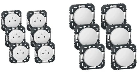 LEGRAND - Prise Electrique Murale 16A avec Terre dooxie Surface - Prise 2P + T Affleurante & Dooxie lot de 6 interrupteurs ou va-et-vient blanc composable