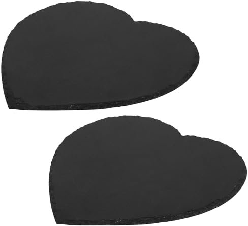 DBREAKS 2 Stück Schieferplatte Herz Servierplatte 20x20cm, Schieferplatten Rechteckig, Servierplatten aus Schiefer, Steinplatte, Schiefertafel zum Beschriften, Platten für Buffet, Käse, Sushi