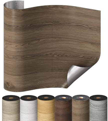 Selbstklebende Holzoptik Vinylboden, Verdickter PVC Bodenbelag, Vinyl-Fußböden Bodenfliesen Wasserfest, Langlebig Vielseitig Einsetzbar für Wohnzimmer, Schlafzimmer, Büros 60x1000cm Braun 2er-Pack
