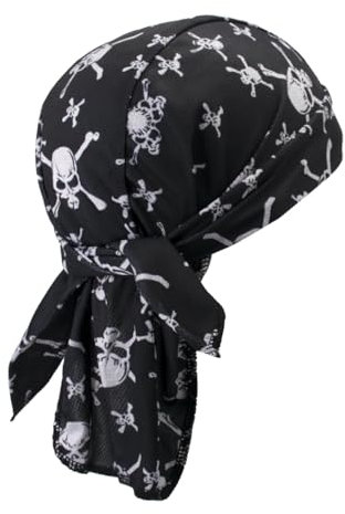 Sweat Wicking Do Rags Skull Caps, Cooling Hip Hop Hat, Beanie Durag Motorcycle Head Wrap Doo Rag Liner for Men Women (Skull Union)