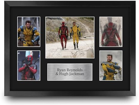 HWC Trading FR A3 Deadpool & Wolverine Reynolds & Jackman Geschenke Geducktes Signiertes Autogramm Präsentationsdisplay für Fans von Film Memorabilien - A3 Gerahmt