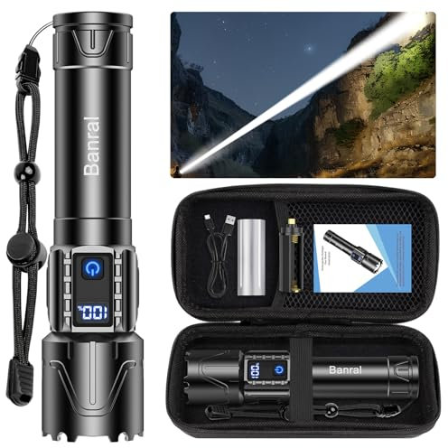 Linterna LED, extremadamente brillante, recargable por USB, linternas tácticas con 5 modos de luz, 5000 mAh, IPX5, resistente al agua, pequeña antorcha para camping, senderismo, exterior, pesca