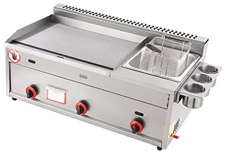 sjdoPulse Friggitrice A Gas Multifunzionale + Piastra, Friggitrice A Gas da 30 Litri Friggitrice per Patatine di Pollo in Acciaio Inossidabile con Cestello per Ristorante Commerciale Cucina Domestica