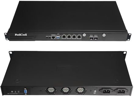 PeeliCeeli 1U Firewall Appliance 19'' Rackmount Network Security Hardware, OPNsense Router PC, N305, 2 x SFP+ 10 Gigabit, 4 x I226V 2.5GbE LAN, Dual Power, DDR5 8G RAM 64G SSD
