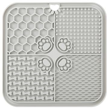 Licky Mats for Dogs and Cats, Slow Feeding Lick Mats with Suction Cup, Boredom and Anxiety Reducer for Pets (1Pack Grey, 20x20 CM)