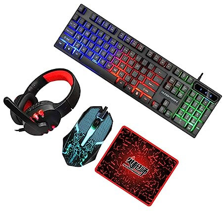 CAXUSD 1ensemble Set De Clavier RGB Ergonomique Casque Et Tapis De USB pour Bureau Et Gaming Ensemble avec Éclairage Et Design Pratique