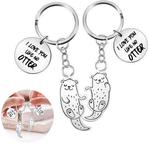 Celiodd 1 Paar Otter Schlüsselanhänger - Otter Geschenk - Süßer Schlüsselanhänger mit Ottergravur - Geeignet für Beste Freunde und Paare