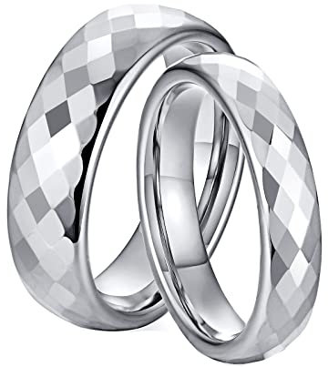 Hoisy Ringe Partnerringe, Verlobungsring für Männer Facettenreicher Silberring 4MM 6MM Größe Frauen 57 (18.1) und Männer 57 (18.1)