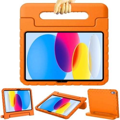 KNEKT Stoßfeste Kinder-Schutzhülle für iPad 10. Generation 27,7 cm (11 Zoll) 2022 und iPad Air 27,9 cm (11 Zoll) 2024, iPad 10, robust, leicht, mit Ständer und umwandelbarem Griff, Orange