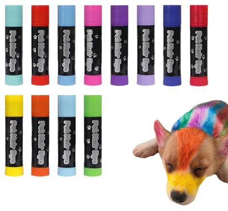12 Colores De Tiza Para Teñir El Cabello De Mascotas | 2025 Actualización De Tinte Temporal Para El Cabello Perros | Paquete De 12 Pinturas Color De Pelos Seguras Para Perros, No Tóxicas Y Lavables