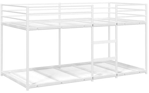 vidaXL bunk bed - steel twin over twin - space saving white loft bed frame with safety guardrails - strong white metal construction