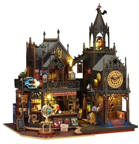 OZJAY Kit de construction de maison miniature à faire soi-même avec mouvement musical, maison de poupée en bois pour adultes et adolescents, kit de maison de poupée magique en bois, Holo Magic City 2