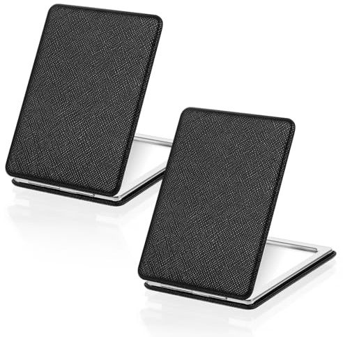 2 Stück Kompaktspiegel 1X/2X Taschenspiegel Klappbar Schwarz Handspiegel Klein Spiegel Tragbarer Doppelseitiger Reisespiegel PU-Leder Mini Schminkspiegel mit Vergrößerung für Reisen 8.7 × 6.2cm